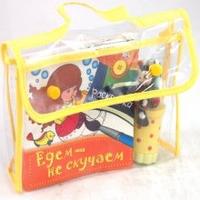 Едем - не скучаем. Желтая сумочка. 3 книги + цветные карандаши + ластик + игрушка, , 2010